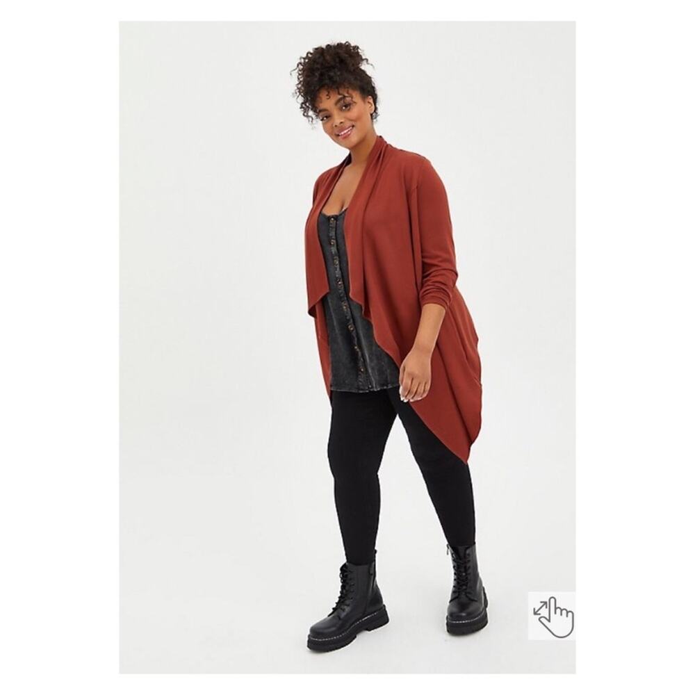 Torrid Brown Long Sleeve Ponte Drape Front Kimono Cardigan Sz.5 NWT